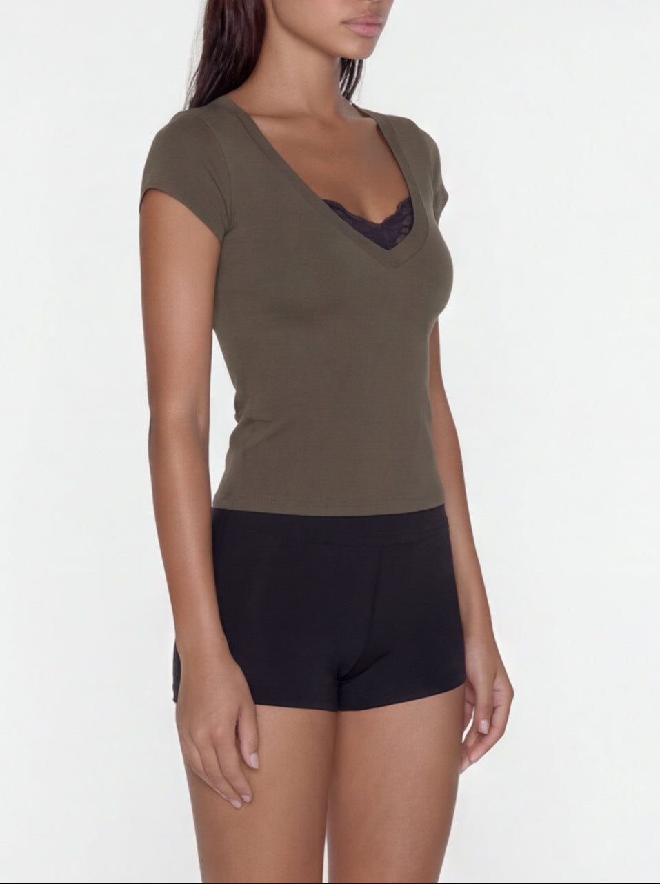 V Neck Top - Olive Green