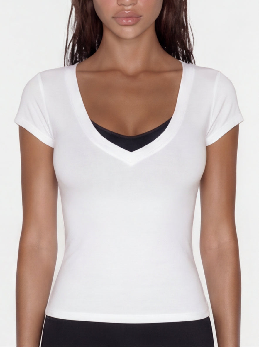 V Neck Top - White